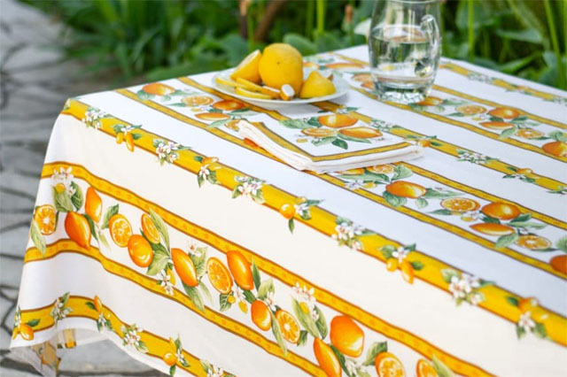 French tablecloth coated or cotton, linear Menton lemons white - Click Image to Close